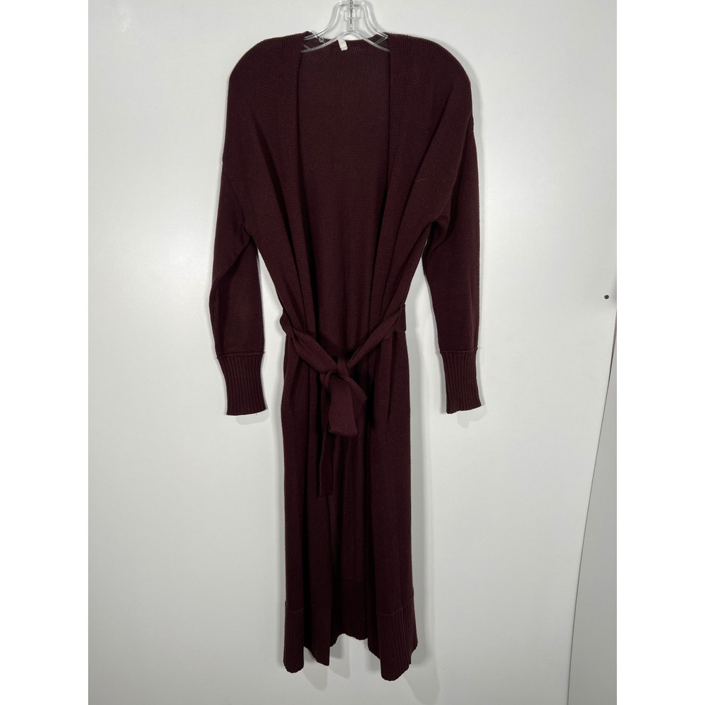 Paper Label Burgundy Fall Longline Belted Duster Cardigan Sweater Pockets XS